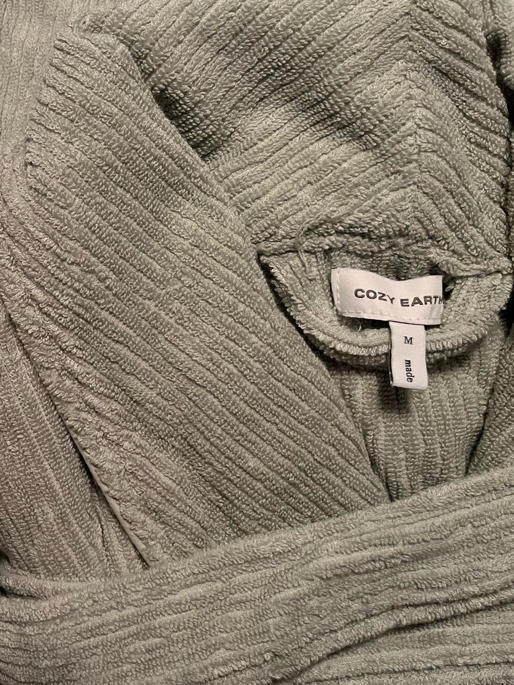 Cozy Earth Ribbed Terry Bath Robe M Cotton/Bamboo Unisex Sage Gr MSRP $170 NWOT